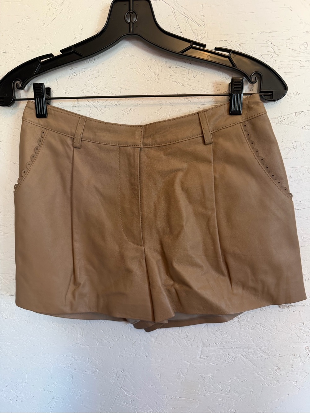 ALICE by Temperley Tan Faux Leather High-Waist Shorts